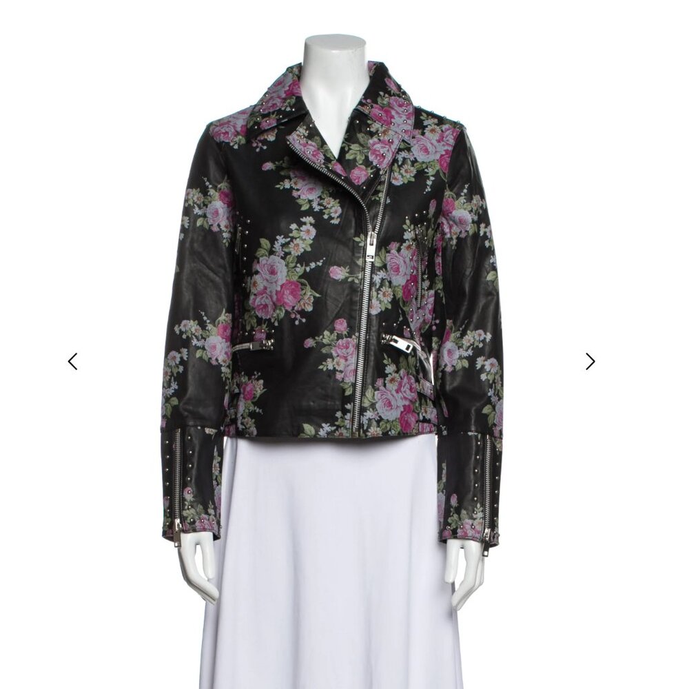 NWT Walter Baker Floral Black Leather Jacket Size M